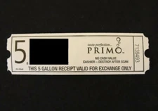 (5) Primo Dispenser Five 5-Gallon Water Bottle Vouchers or Coupons For Exchange