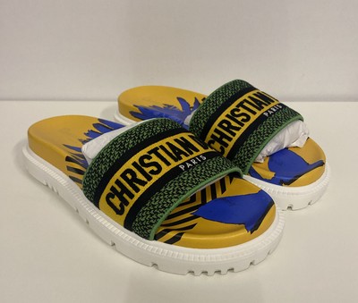 Christian Dior Dway gelbe mehrfarbige Pantoletten-Sandalen UK Größe 4,5 EU 37,5