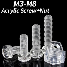 25-50Sets M3-M8 Acrylic Clear Plastic Nylon Round Phillips Head Screw Bolt + Nut