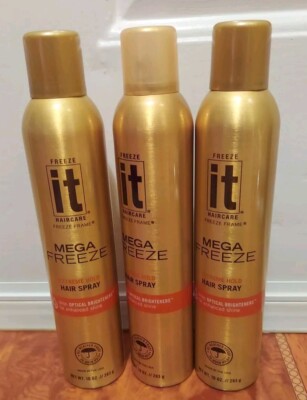 lot of 3 Freeze It Mega Freeze 24 Hour Extreme Hold Hair Spray 10 Oz ea.