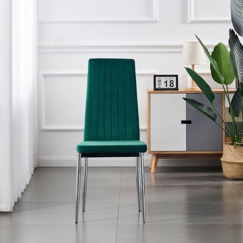Dining Table Set Round Glass Chrome Legs and 4 Velvet Dining Chairs Modern Home - Picture 38 of 76