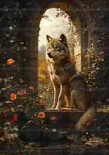 Wolf Floral Portrait Whimsical Victorian Animal Fairytale Fine Art Print y04
