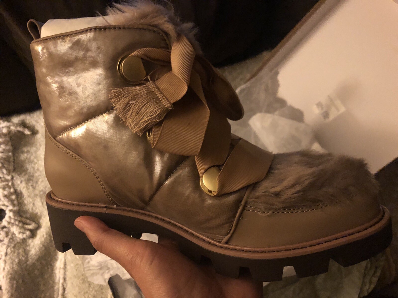 Kelsi Dagger Brooklyn Size 8 Fax Fur Lug Sole Bootie In Champagne Boots Sold Out image 3