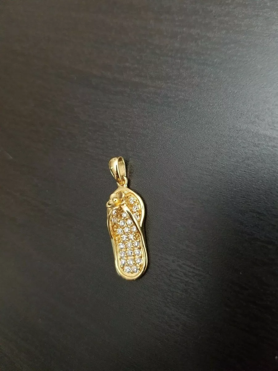 Flip Flop Sandal Pendant CZ 18K Genuine Gold Plated 925 Sterling