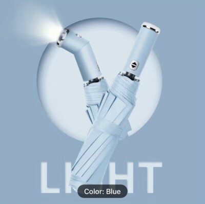 New Fully Automatic Folding Umbrella Adjustable Rotating LED Flashlight Umbrella
