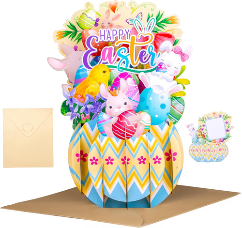 3D Easter Pop up Cards, Happy Egg Greeting Cards with Envelopes for Kids, Adults