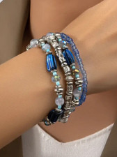 4 PC Handmade Bohemain Bead Stackable 7" Plus Stretch Bracelet Set New A604