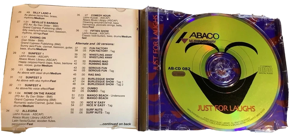 JUST FOR LAUGHS Abaco ABCD 082 CD Music for Comedy ,Humorous Situations. - Image 3 of 4