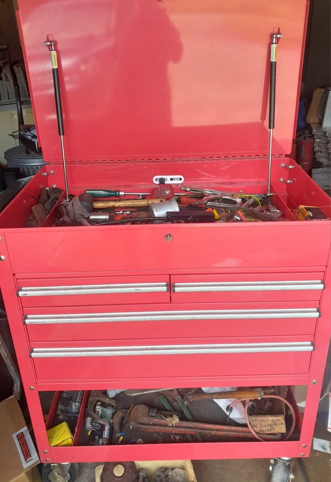 Roller Cart Tool Cabinet Storage Chest Box Red 4 Drawer + Tools - Image 2 of 4