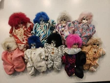 8 Hand Made Face Painted 1987 Vintage Q-Tee Clown Dolls (Sold Separately) /GC