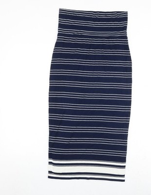Max Studio Damen Pullover blau gestreift Viskose A-Linie Größe S Schulterfrei