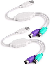 2-Pack Dual PS/2 to USB Adapter for PS/2 Port Mouse and Keyboard, Male to Female