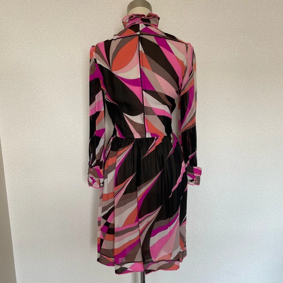 Emilio Pucci Vintage High Neck Long Sleeve Dress Pink Black Italy Rare - Image 2 of 4