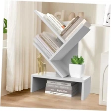  Tree Bookshelf with Drawer,Small Bookcase,Mini Book Shelf for 4-tier-white