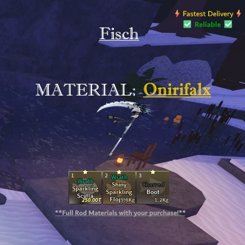 ROBLOX 🟢🔥[FISCH] Onirifalx Rod-Complete set: Wrath Scylla | SSW Floppy | Charred Boot