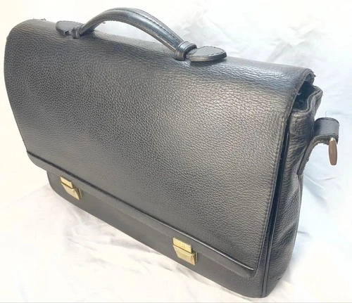 Dunhill Flap Briefcase Business Bag Shoulder Bag Black Grained Leather 2way Mens
