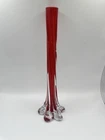 Vintage Ruby Red Ribbed Art Glass Vase Murano Style Elephant Foot 11.25in