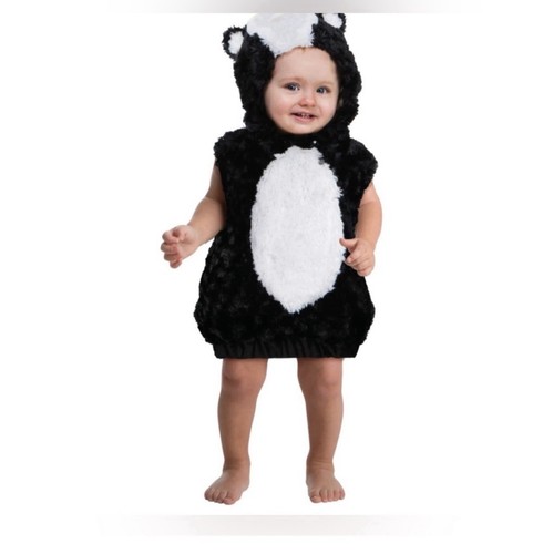 Baby Skunk Costume Unisex Boys Girls 6-12 Months Black White Faux Fur Tail