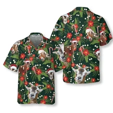 Christmas Goat With Poinsettia Flower Hawaiian Shirt Funny Christmas Goat Shirt