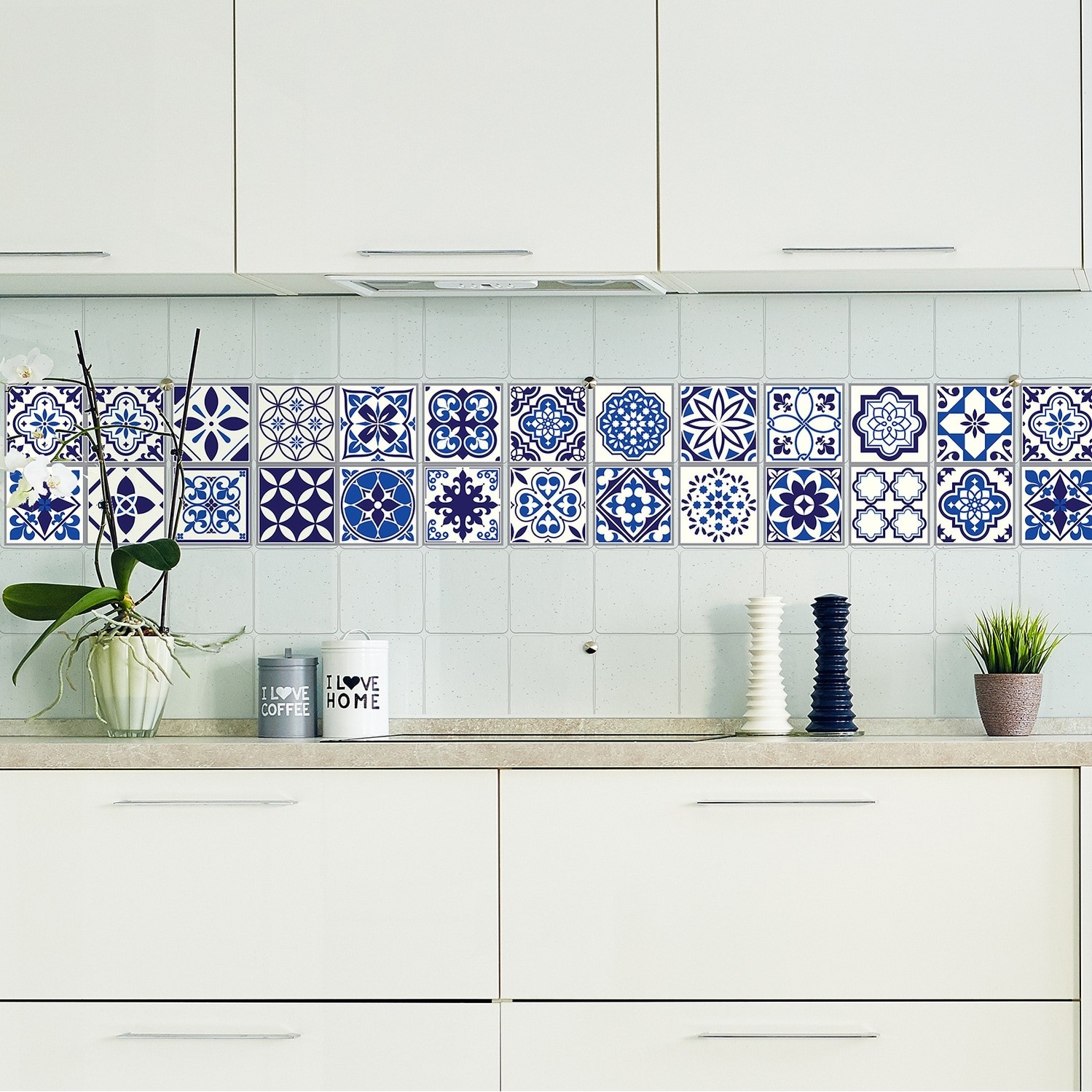 Walplus Spanish Moroccan Blue Peel and Stick Tile Stickers 4x4