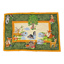Embroidered Quilt Wall-Hanging Deer Fox Squirrel Raccoon Woodland Animals 22x15"