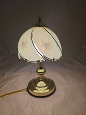 Vintage 3-Way Gold Tone Touch Accent Lamp 6 Swoop Blue Floral Glass Panels 14