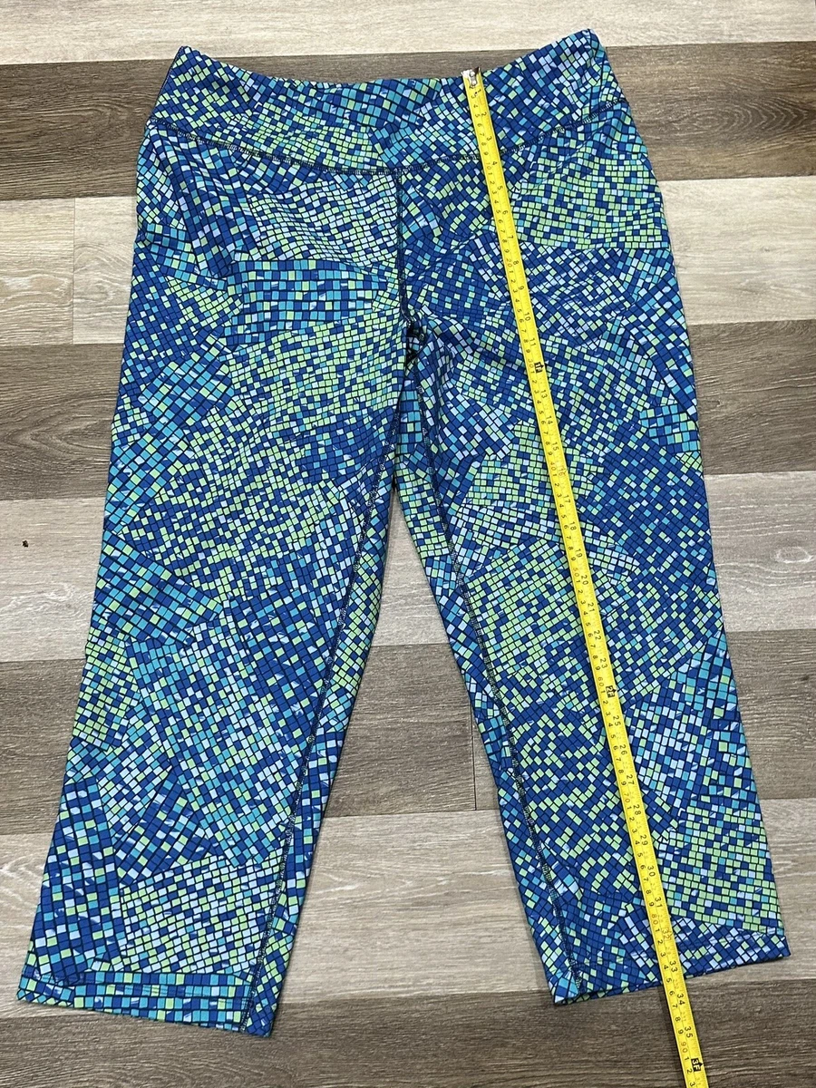 Lands End Women's Size Large Capri Workout Stretch Yoga Pants Mosaic Green  Blue