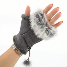 Women Warm Winter Gloves Fingerless Half Finger Faux Fur Short Ladies Mittens