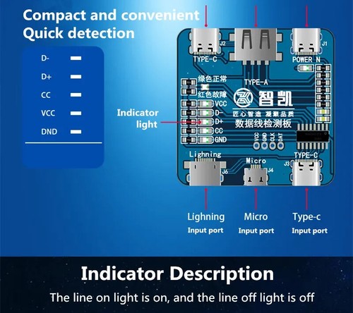 Data Cable Detection Board USB Cable Tester for IOS Android Type-C Test Tool - 第 2/8 張圖片