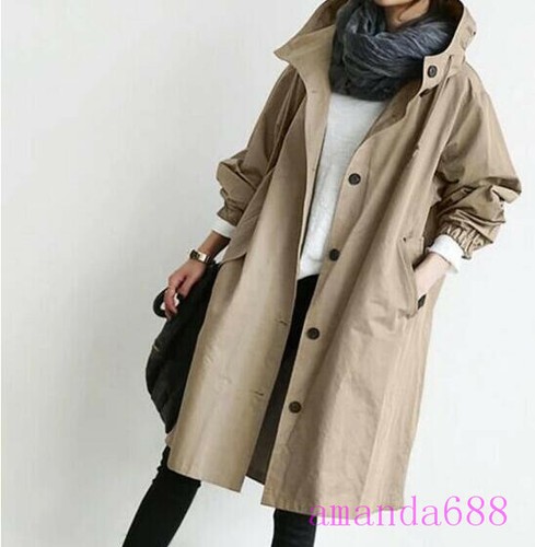 New Womens Oversized Hooded Windbreaker Rain Jacket Loose Coat Trench Coats Size - Picture 3 of 18