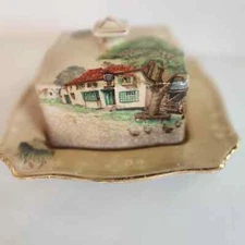 Royal Winton Grimwades Red Roof Cottage Covered Butter Dish Made in England 