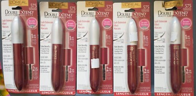 Set 5 New L'Oreal Double Extend Beauty Tubes Mascara #575 Blackest Black Sealed 