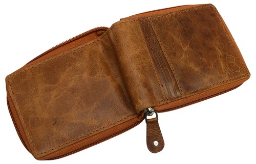 RFID Blocking Men's Zipper Genuine Leather Zip-Around ID Bifold Wallet RFID1256H - Picture 11 of 16