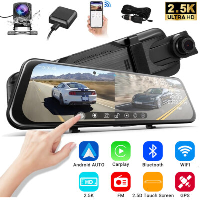2,5K+1080P Rückfahrkamera 10'' Touchscreen Spiegel Auto DashCam DVR mit WiFi GPS