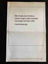Carnal Knowledge Pressbook 1971 Jack Nicholson, Candice Bergen!