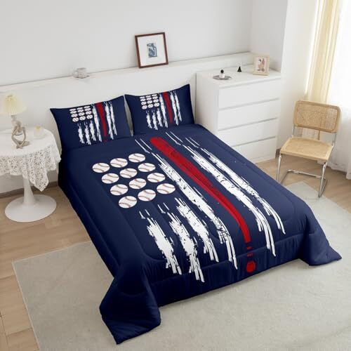 Baseball Comforter Set Size Gift for Baseball Lover Comforter Full Deep Blue - Picture 4 of 8