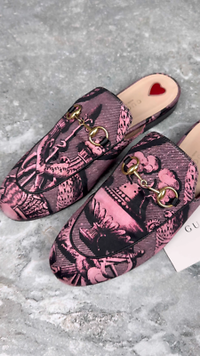Gucci Princetown ST Romain Horsebit Satin Mule Pink Textile 6.5 US