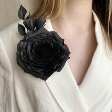 Trendy Handcrafted Big Black Rose Brooch for Women for wedding dress