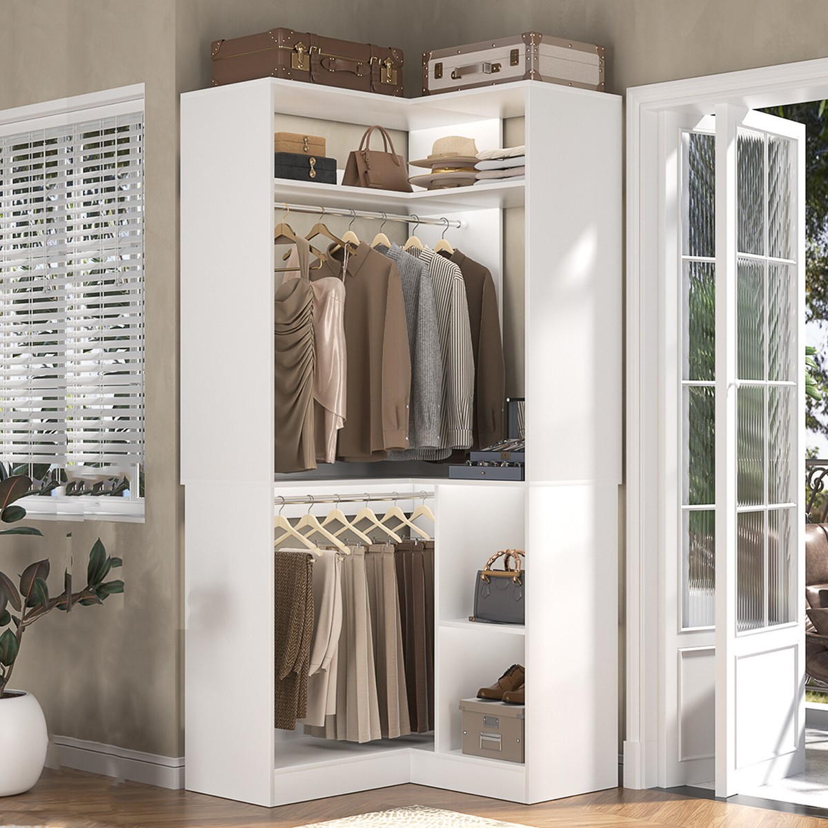 家具 Android 34in Corner Closet System with Shelves ＆ 2 Hanging Rods,Walk-in
