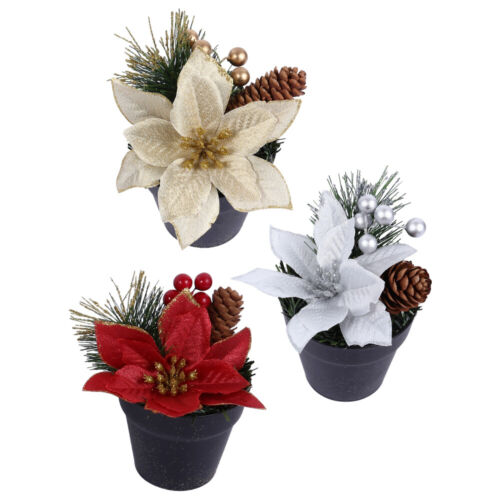  3 pièces fleur en soie artificielle plantes décor Noël décoration de Noël - Photo 1/12