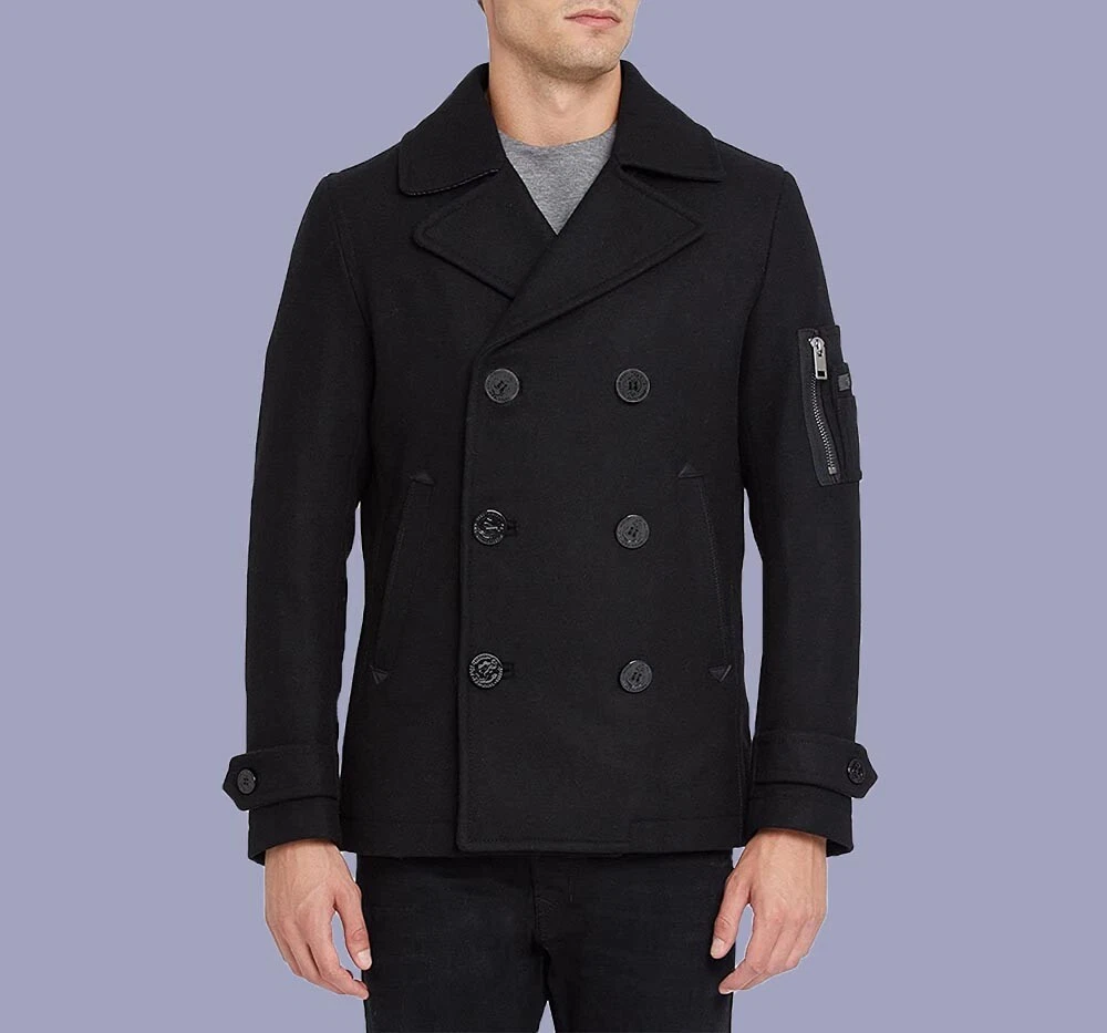 NWT 550 Diesel Men s XL Wool Blend Pea Coat Black