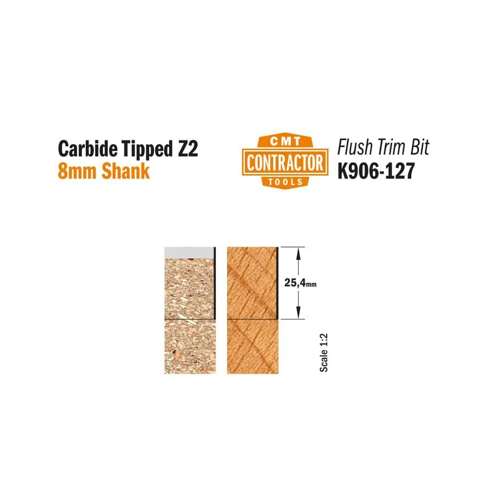 ORANGE TOOLS K906-127 - BÜNDIGFRÄSER HW Z2 S=8 D=12.7X25.4X67 RE - Bild 3 von 3