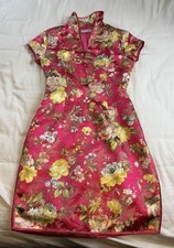 Bungy Girls Elegant Pink Floral Embroidered Women's Chinese Dress Size Small