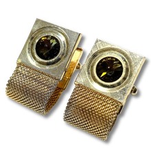 LUXURY Mesh Wraparound Cufflinks GEMS Classic Vintage 70’s Gold Tone 17mm Square