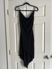 Y2K City Triangles Black Hi Low Dress XS Cowl Neck Spaghetti Strap LBD Light