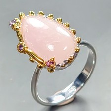 15 ct jewelry Natural Rose Quartz Ring 925 Sterling Silver Size 8 /R447956