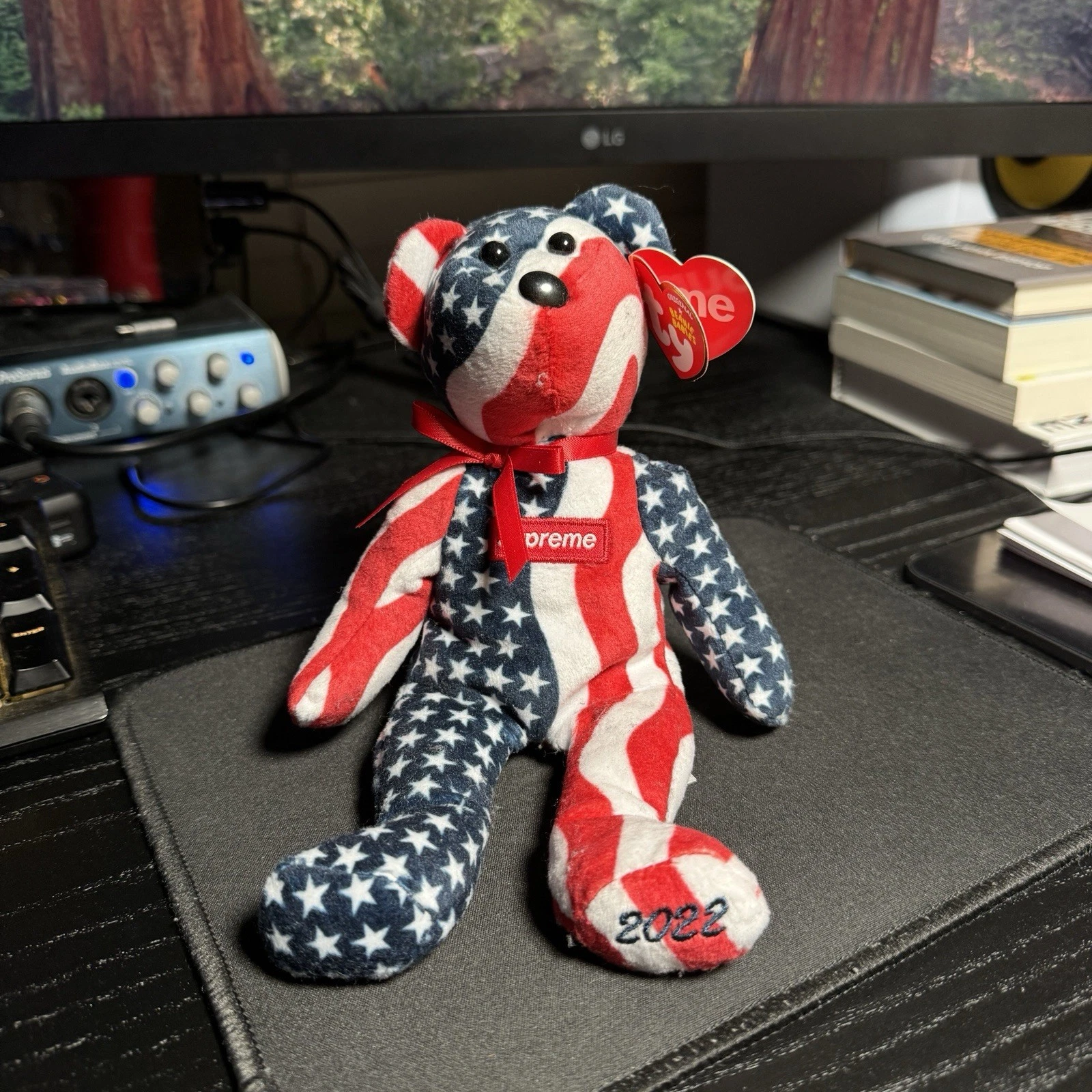 Supreme x Ty Beanie Baby USA Flag Box Logo Ours FW22 100% Authentique