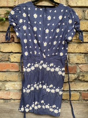 blue tea dress uk HANDMADE 40s BLUE POLKA DOT PRINT SILKY TEA DRESS main image 1