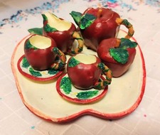 Vintage Red Apple Mini Tea Set Novelty Cups Saucers Cream Sugar Bowls with Lids