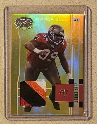 Warren Sapp 2003 Leaf Certified Mirror Gold 4-Color Patch #d /25 - Buccaneers  